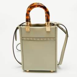 Pre Owned Fendi Light Green Leather Mini Sunshine Tote