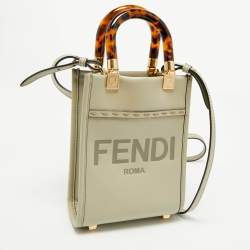 Pre Owned Fendi Light Green Leather Mini Sunshine Tote