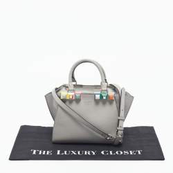 Pre Owned Fendi Grey Leather Mini Studded 3Jours Tote