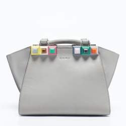 Pre Owned Fendi Grey Leather Mini Studded 3Jours Tote