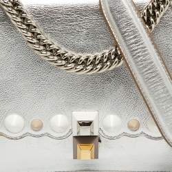 Pre Owned Fendi Silver Leather Small Scalloped Kan I Shoulder Bag