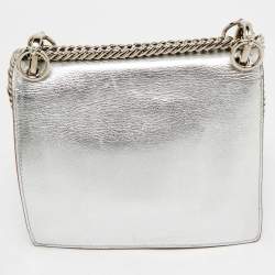 Pre Owned Fendi Silver Leather Small Scalloped Kan I Shoulder Bag