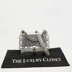 Pre Owned Fendi Silver Leather Small Scalloped Kan I Shoulder Bag