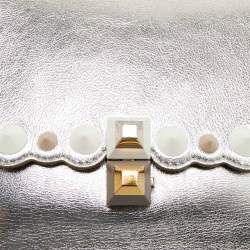 Pre Owned Fendi Silver Leather Small Scalloped Kan I Shoulder Bag