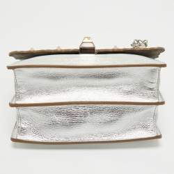 Pre Owned Fendi Silver Leather Small Scalloped Kan I Shoulder Bag