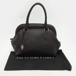 Pre Owned Fendi Dark Brown Selleria Leather Adel Frame Satchel