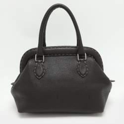 Pre Owned Fendi Dark Brown Selleria Leather Adel Frame Satchel