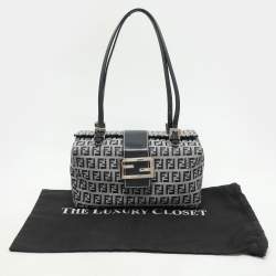 Pre Owned Fendi Grey Canvas Box Baguette Top Handle Bag