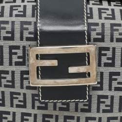 Pre Owned Fendi Grey Canvas Box Baguette Top Handle Bag