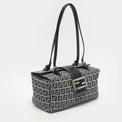 Pre Owned Fendi Grey Canvas Box Baguette Top Handle Bag