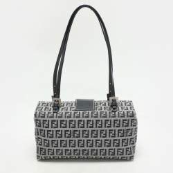 Pre Owned Fendi Grey Canvas Box Baguette Top Handle Bag