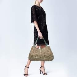 Pre Owned Fendi Green/Beige Zucchino Canvas Charm Shoulder Bag