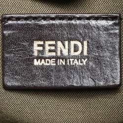 Pre Owned Fendi Green/Beige Zucchino Canvas Charm Shoulder Bag