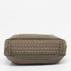Pre Owned Fendi Green/Beige Zucchino Canvas Charm Shoulder Bag