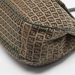 Pre Owned Fendi Green/Beige Zucchino Canvas Charm Shoulder Bag