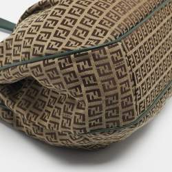 Pre Owned Fendi Green/Beige Zucchino Canvas Charm Shoulder Bag
