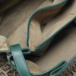 Pre Owned Fendi Green/Beige Zucchino Canvas Charm Shoulder Bag