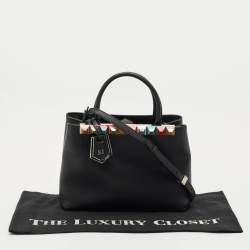 Pre Owned Fendi Black Leather Stud Applique Petite 2Jours Elite Tote