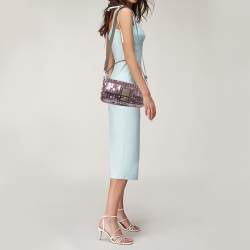 Pre Owned Fendi Pink/Beige Leather and Sequins Embellished Medium Baguette Bag