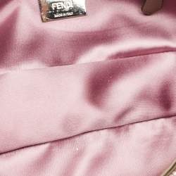 Pre Owned Fendi Pink/Beige Leather and Sequins Embellished Medium Baguette Bag