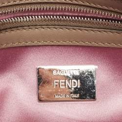 Pre Owned Fendi Pink/Beige Leather and Sequins Embellished Medium Baguette Bag