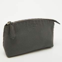Pre Owned Fendi Grey Leather Cosmetic Pouch