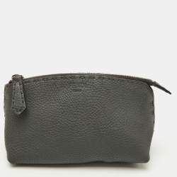 Pre Owned Fendi Grey Leather Cosmetic Pouch