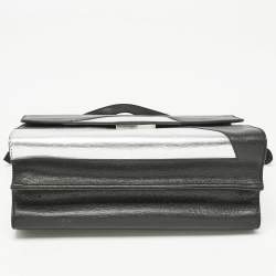 Pre Owned Fendi Black/Silver Leather Small Demi Jour Top Handle Bag