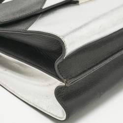 Pre Owned Fendi Black/Silver Leather Small Demi Jour Top Handle Bag