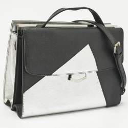 Pre Owned Fendi Black/Silver Leather Small Demi Jour Top Handle Bag