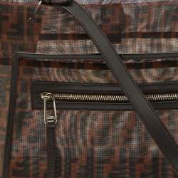 Pre Owned Fendi Zucca Leather and Mesh Runaway Top Handle Bag