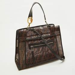 Pre Owned Fendi Zucca Leather and Mesh Runaway Top Handle Bag