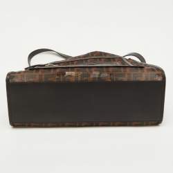 Pre Owned Fendi Zucca Leather and Mesh Runaway Top Handle Bag