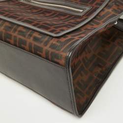 Pre Owned Fendi Zucca Leather and Mesh Runaway Top Handle Bag