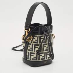 Pre Owned Fendi Black Zucca PVC and Leather Mini Mon Tresor Drawstring Bucket Bag
