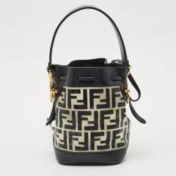 Pre Owned Fendi Black Zucca PVC and Leather Mini Mon Tresor Drawstring Bucket Bag