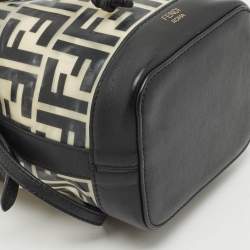 Pre Owned Fendi Black Zucca PVC and Leather Mini Mon Tresor Drawstring Bucket Bag