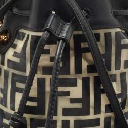 Pre Owned Fendi Black Zucca PVC and Leather Mini Mon Tresor Drawstring Bucket Bag