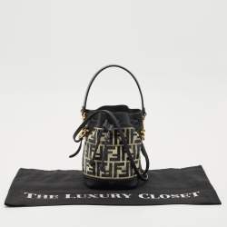 Pre Owned Fendi Black Zucca PVC and Leather Mini Mon Tresor Drawstring Bucket Bag