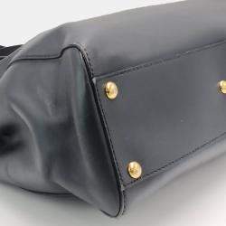 Pre Owned Fendi Peekaboo Small Black Leather Top Handle Bag
