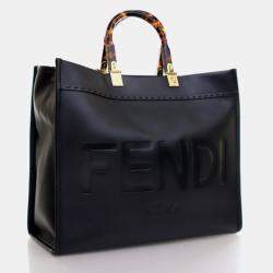 Pre Owned Fendi Sunshine Medium Black Calfskin Tote Bag