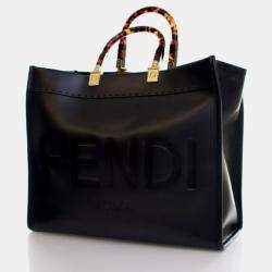 Pre Owned Fendi Sunshine Medium Black Calfskin Tote Bag