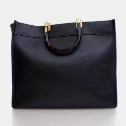 Pre Owned Fendi Sunshine Medium Black Calfskin Tote Bag