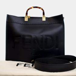 Pre Owned Fendi Sunshine Medium Black Calfskin Tote Bag