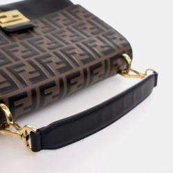 Pre Owned Fendi Kan U Medium Brown Calfskin Shoulder Bag