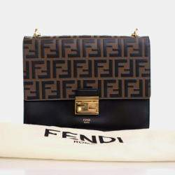 Pre Owned Fendi Kan U Medium Brown Calfskin Shoulder Bag