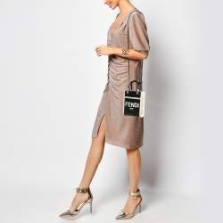 Pre Owned Fendi Black/Cream Patent Leather and Canvas Mini Sunshine Tote