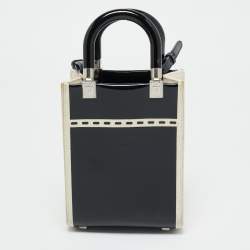 Pre Owned Fendi Black/Cream Patent Leather and Canvas Mini Sunshine Tote