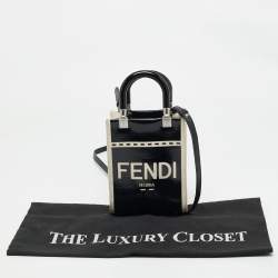 Pre Owned Fendi Black/Cream Patent Leather and Canvas Mini Sunshine Tote
