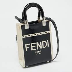 Pre Owned Fendi Black/Cream Patent Leather and Canvas Mini Sunshine Tote